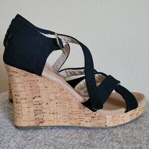 TOMS Sienna Wedge black open toe cork wedge sandal with ankle strap women's 8M